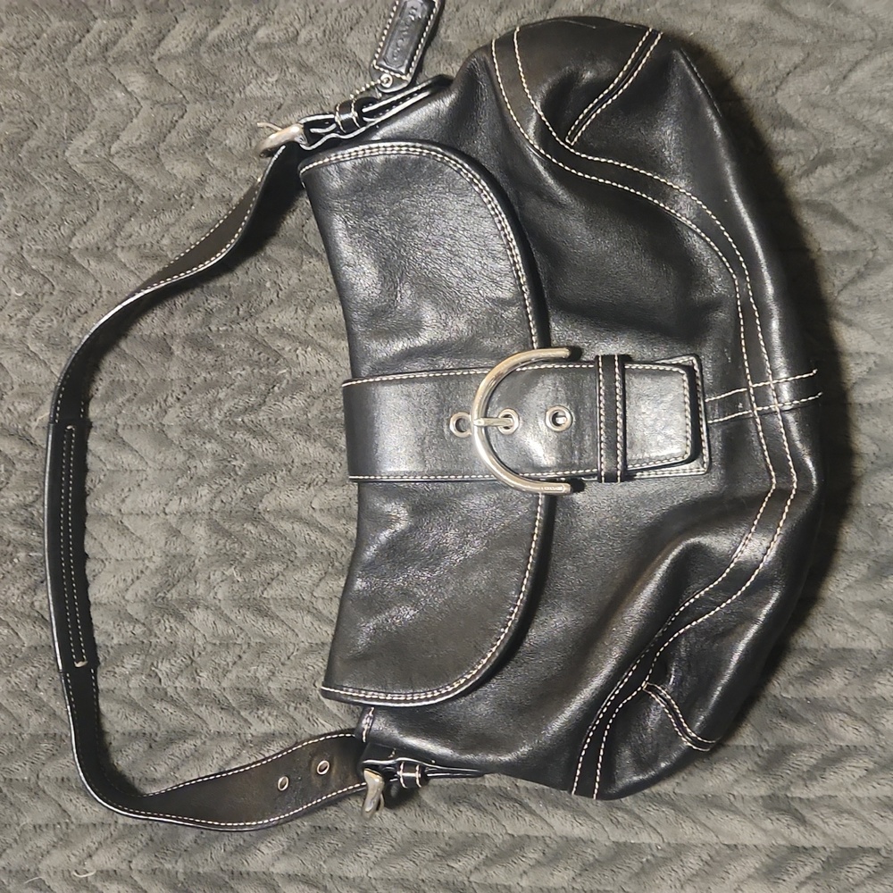 Black coach leather bag silver accent